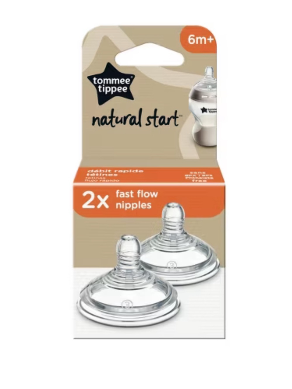 Tommee Tippee Natural Start Fast Flow Feeding Nipples 6M+ (6) 2 per box
